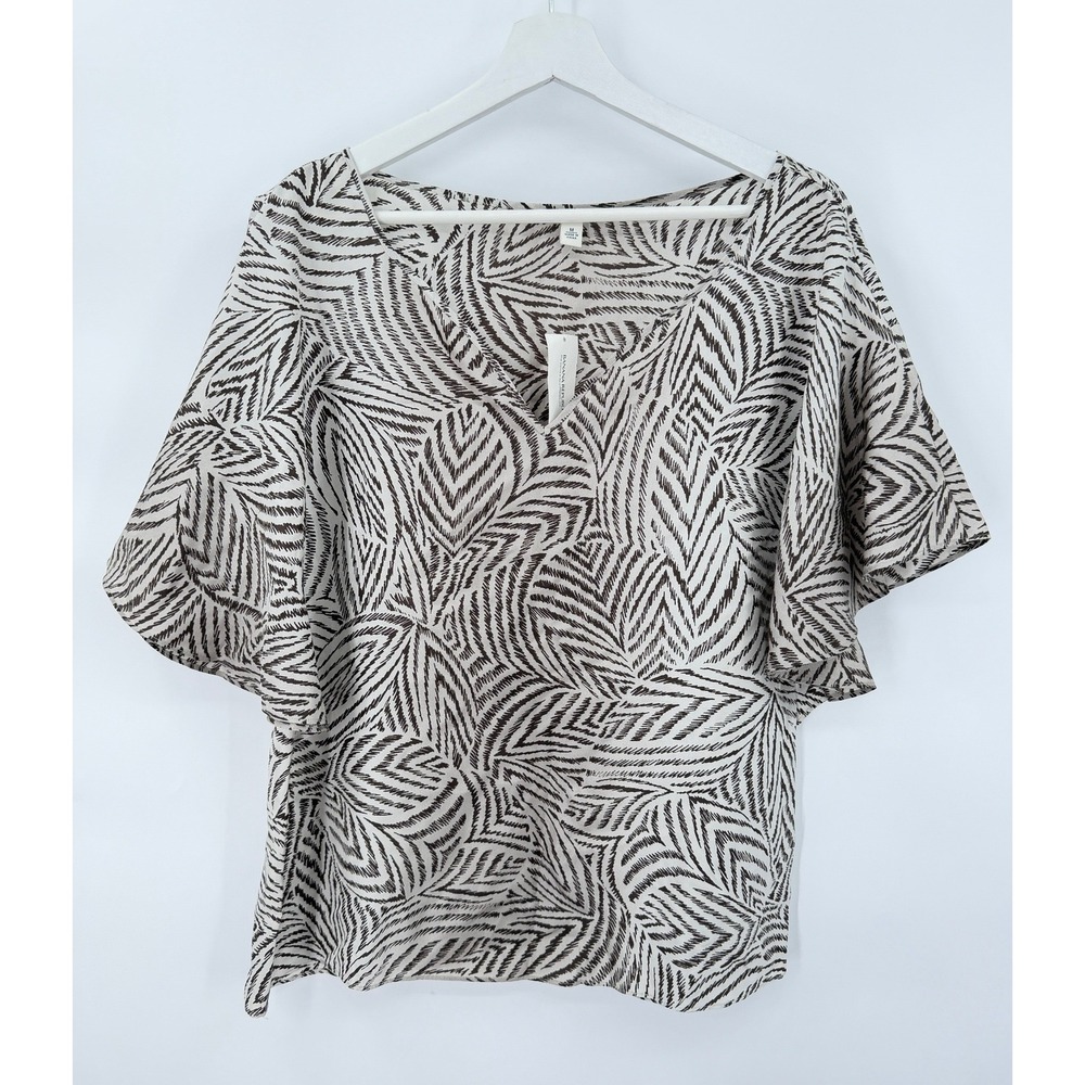 Banana Republic Blouse Womens M Brown Silk Ethnic Tunic Flutter Sleeve V-Neck